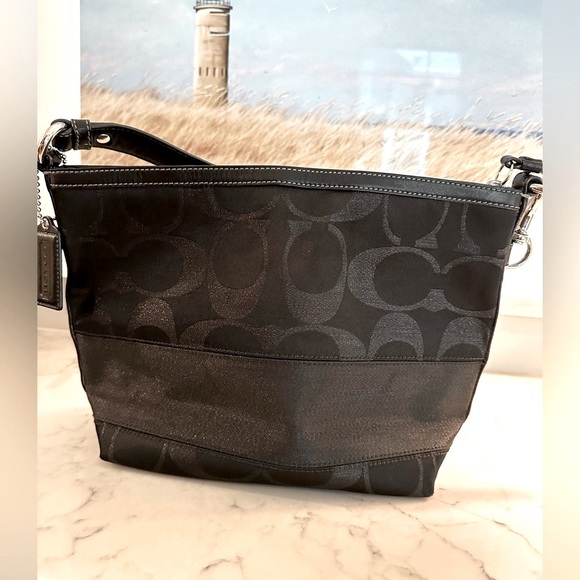 Vintage Coach Stripe Black Stud Tote with original dust bag authentic - Picture 1 of 11